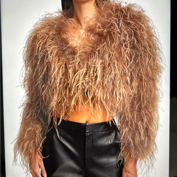 Lamarque Gold Feather-Embellished Coat - Picture 3 of 9